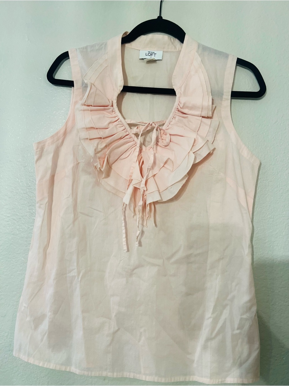LOFT Pale Pink Sleeveless Ruffle Tie-Neck Camisole